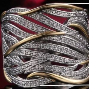 925 sterling silver two tone ring , filled with simulated diamonds ,size 7.